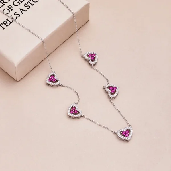 True S925 Silver Heart Necklace Women Rainbow Heart Charm Pendant Necklace Female Luxury Jewelry Sparkling 5A Zircon Girl Gift - Image 9