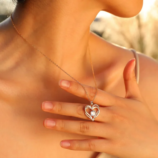 Vnox Heart Necklace for Women, Birthstone Heart I Love You Jewelry Necklaces for Mom Girlfriend Wife, Mother's Day Gift - Image 3