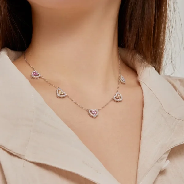 True S925 Silver Heart Necklace Women Rainbow Heart Charm Pendant Necklace Female Luxury Jewelry Sparkling 5A Zircon Girl Gift - Image 4