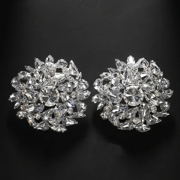 Fashion Round Clip Earrings Geometric Wedding for Women Bling Christmas Gift Rhinestone Clip on Earrings No Piercing Jewelry - Image 2