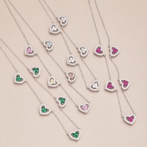 True S925 Silver Heart Necklace Women Rainbow Heart Charm Pendant Necklace Female Luxury Jewelry Sparkling 5A Zircon Girl Gift - Image 6