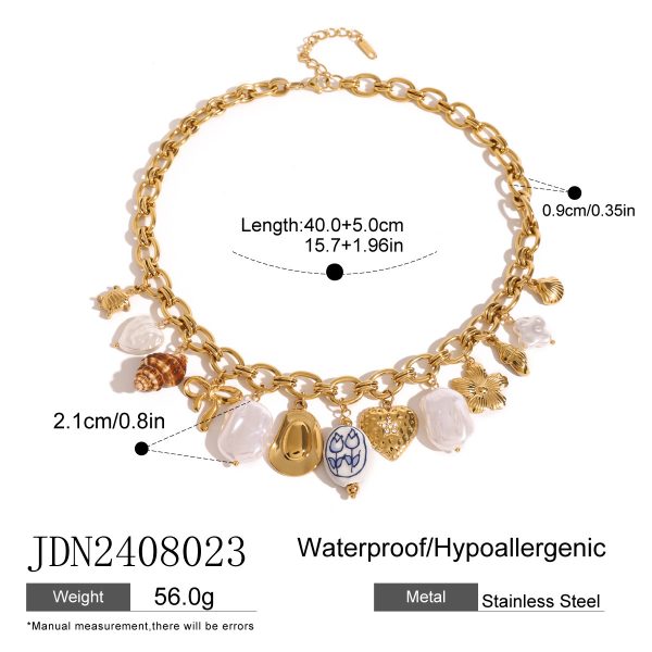 European and American stainless steel necklace with high-end feel collarbone chain ceramic pendant titanium steel jewelry - Image 3