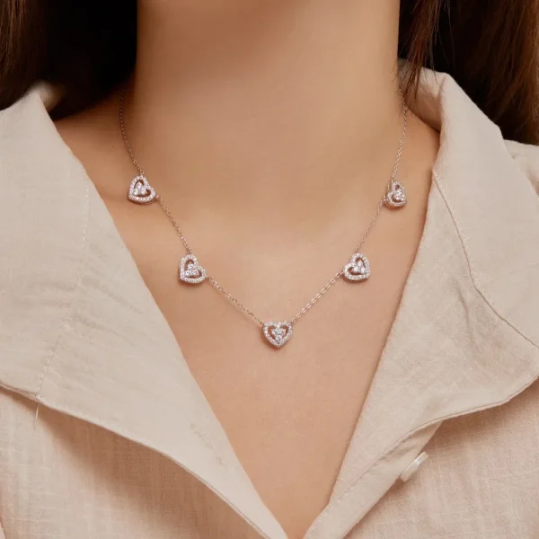True S925 Silver Heart Necklace Women Rainbow Heart Charm Pendant Necklace Female Luxury Jewelry Sparkling 5A Zircon Girl Gift - Image 3