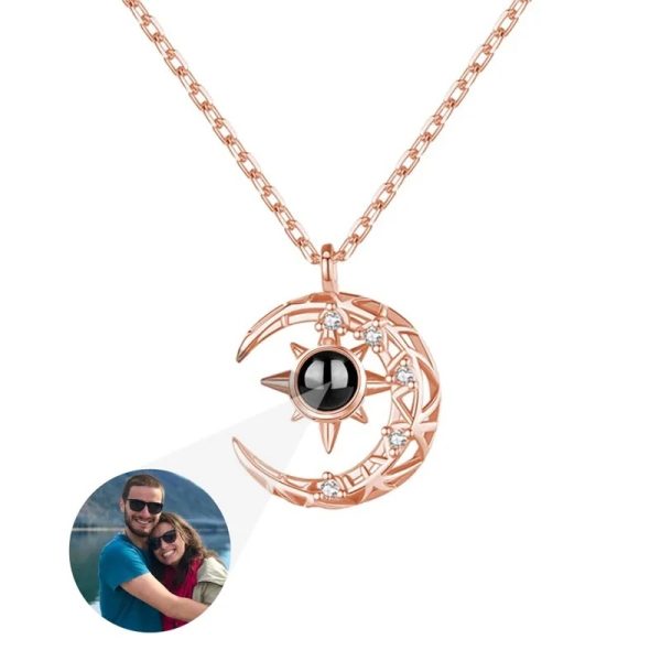 Personalized photo and image necklace from Europe and America, projection necklace, crescent pendant with photo necklace, ladies' moon jewelry - Image 7