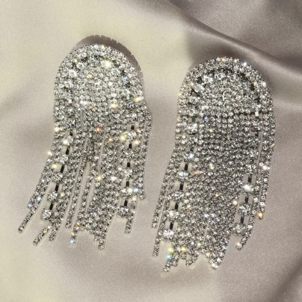 Luxury Shiny Rhinestone Tassel Dangle Earrings Jewelry For Women Fashion Show Lady's Statement Daily Accessories - Image 3
