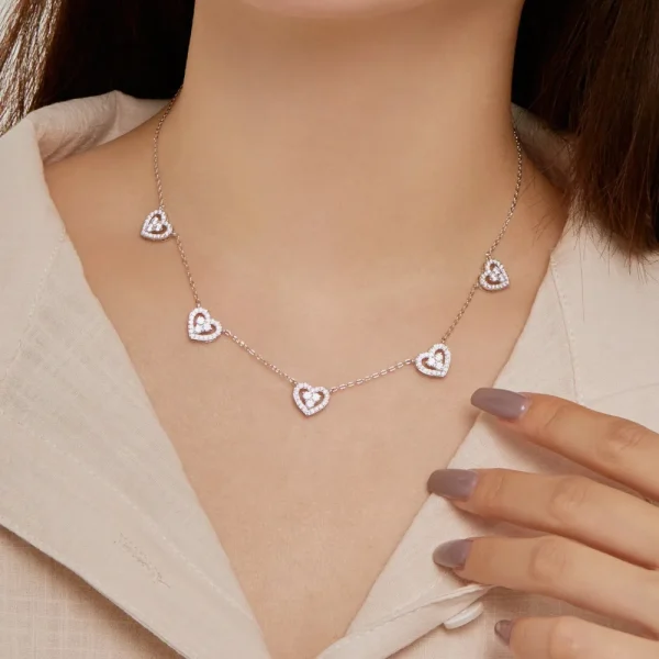 True S925 Silver Heart Necklace Women Rainbow Heart Charm Pendant Necklace Female Luxury Jewelry Sparkling 5A Zircon Girl Gift - Image 2