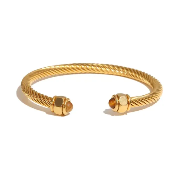 Stainless Steel Natural Stone Metal Texture Twisted Thread Bracelet 18k Gold Plated Tarnish Proof Women Jewelry Gift - Image 7