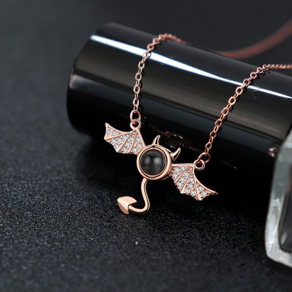 100 languages I love you, projection necklace, female demon, niche European and American design, collarbone chain jewelry - Image 6