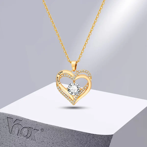 Vnox Heart Necklace for Women, Birthstone Heart I Love You Jewelry Necklaces for Mom Girlfriend Wife, Mother's Day Gift - Image 5
