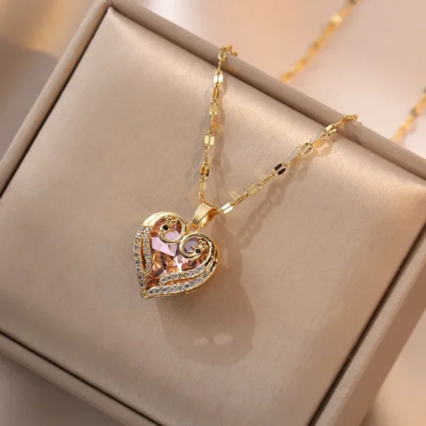 Colorful Zircon Love Heart Pendant Necklaces for Women Girls Stainless Steel Trendy Romantic Jewelry Accessories Gifts - Image 5