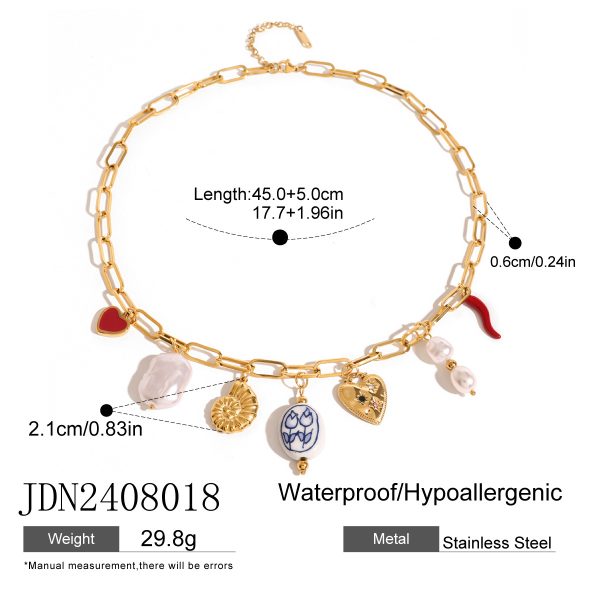 European and American stainless steel necklace with high-end feel collarbone chain ceramic pendant titanium steel jewelry - Image 5