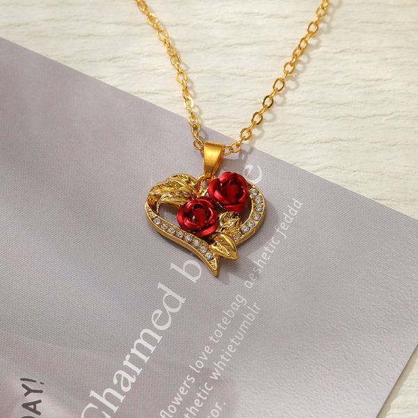 Creative Love Rose Heart Pendant Necklace For Women Exquisite Zircon Forever Necklace Romantic Valentines Day Jewelry - Image 3
