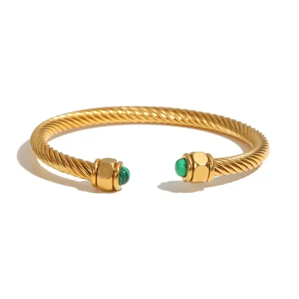 Stainless Steel Natural Stone Metal Texture Twisted Thread Bracelet 18k Gold Plated Tarnish Proof Women Jewelry Gift - Image 6