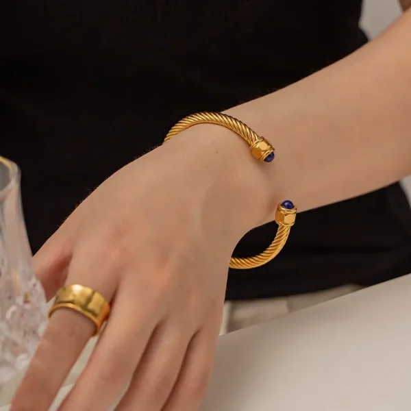 Stainless Steel Natural Stone Metal Texture Twisted Thread Bracelet 18k Gold Plated Tarnish Proof Women Jewelry Gift - Image 4