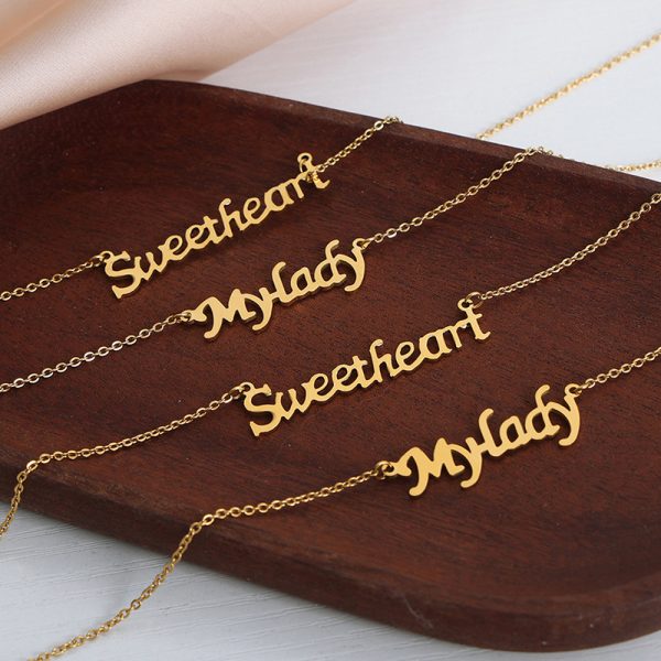 Hip hop punk jewelry with English letter pendant titanium steel gold-plated necklace - Image 2