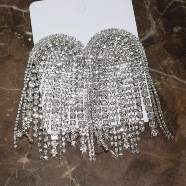 Luxury Shiny Rhinestone Tassel Dangle Earrings Jewelry For Women Fashion Show Lady's Statement Daily Accessories - Image 4