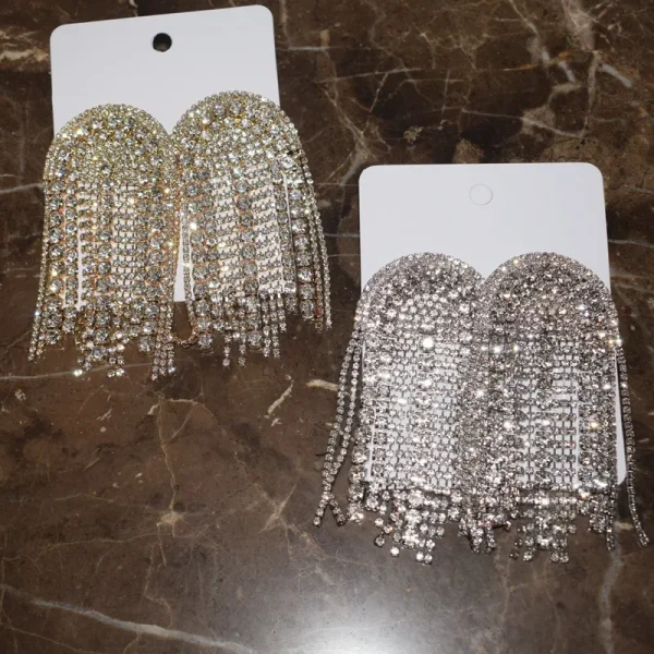 Luxury Shiny Rhinestone Tassel Dangle Earrings Jewelry For Women Fashion Show Lady's Statement Daily Accessories - Image 5