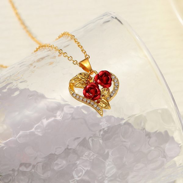 Creative Love Rose Heart Pendant Necklace For Women Exquisite Zircon Forever Necklace Romantic Valentines Day Jewelry - Image 4