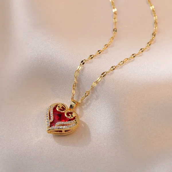 Colorful Zircon Love Heart Pendant Necklaces for Women Girls Stainless Steel Trendy Romantic Jewelry Accessories Gifts - Image 3