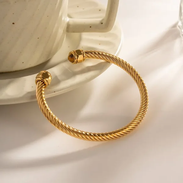 Stainless Steel Natural Stone Metal Texture Twisted Thread Bracelet 18k Gold Plated Tarnish Proof Women Jewelry Gift - Image 2