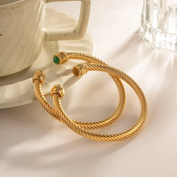 Stainless Steel Natural Stone Metal Texture Twisted Thread Bracelet 18k Gold Plated Tarnish Proof Women Jewelry Gift - Image 3