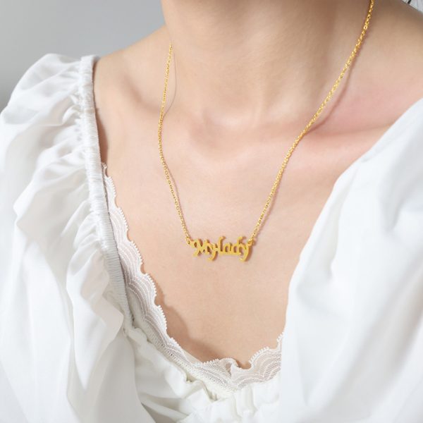 Hip hop punk jewelry with English letter pendant titanium steel gold-plated necklace - Image 7