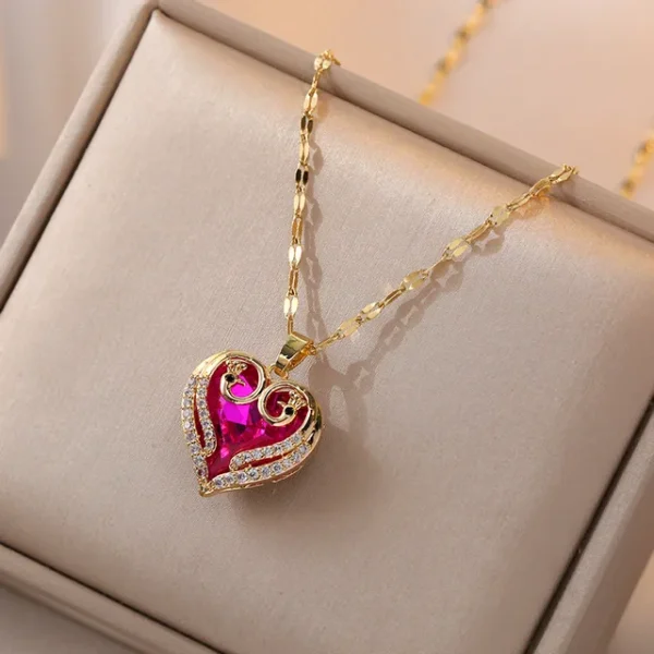 Colorful Zircon Love Heart Pendant Necklaces for Women Girls Stainless Steel Trendy Romantic Jewelry Accessories Gifts - Image 7