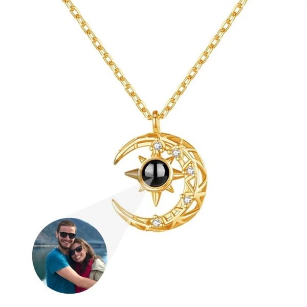 Personalized photo and image necklace from Europe and America, projection necklace, crescent pendant with photo necklace, ladies' moon jewelry - Image 8